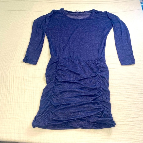 Athleta Tulip Dress Heathered Ruched Long Sleeve Blue Athletic Dress Size Small - Picture 2 of 11